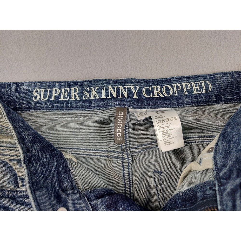 H&M Men Jean 32 Light Wash Denim‎ Skinny Cropped Low Rise Distressed Ripped Wear - Picture 7 of 16